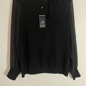 Black Blouse with Sheer Sleeves